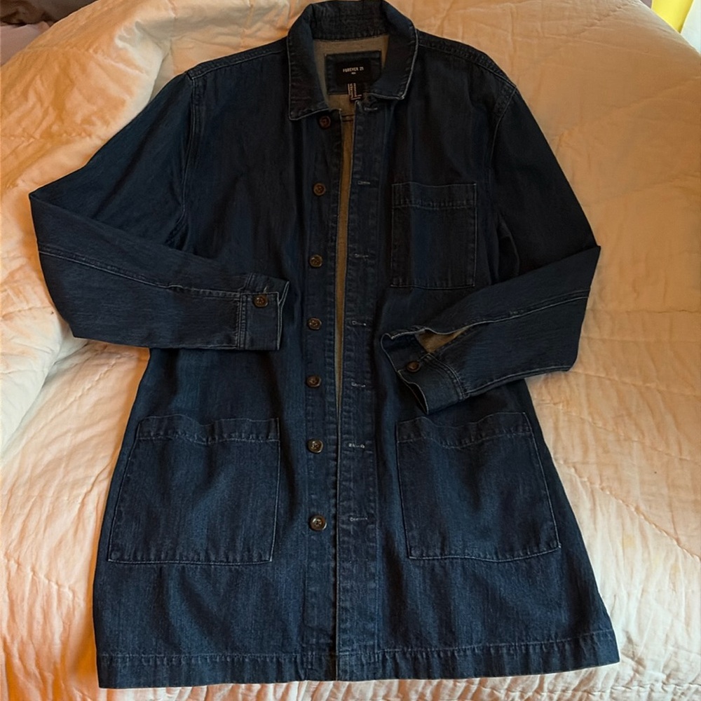 Mid length denim box cut denim jacket